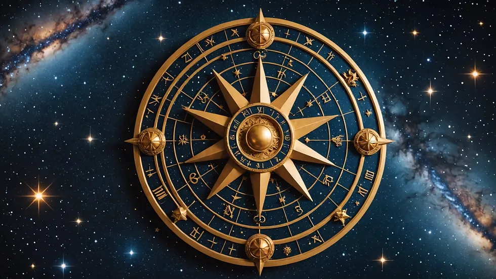 Close-up view of astrological symbols on a starry background