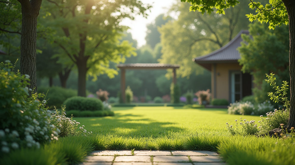 Eye-level view of a serene garden space with calming greenery