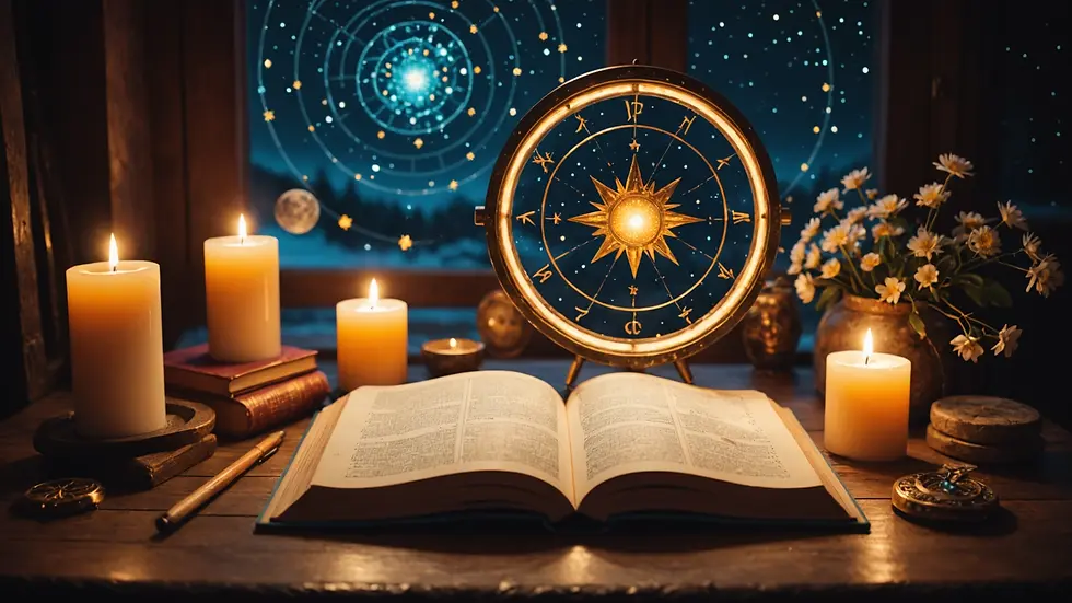 Eye-level view of a cozy astrology reading space