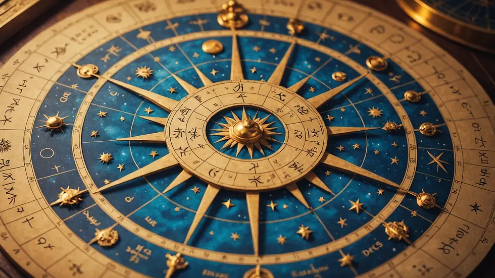 Close-up view of astrological chart with celestial symbols