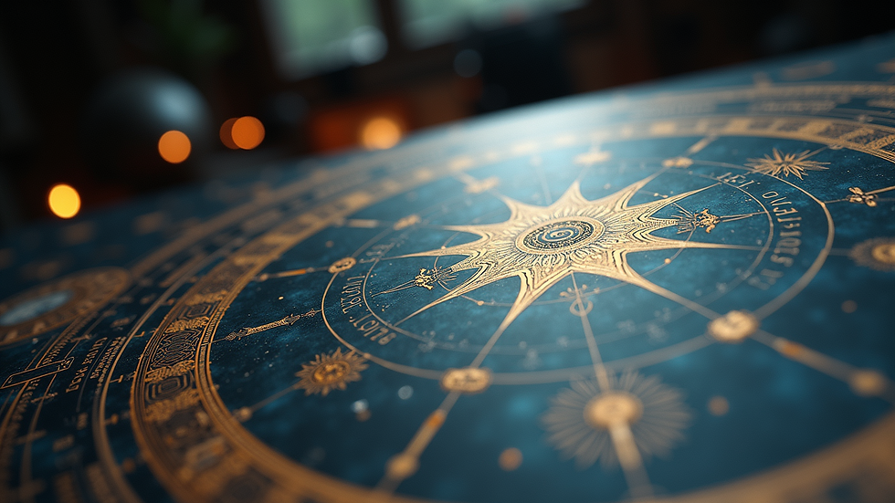 Eye-level view of a tranquil astrological chart with celestial designs