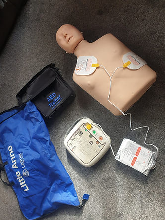 Little Anne set up for CPR and AED practice on EFR course, Scotland