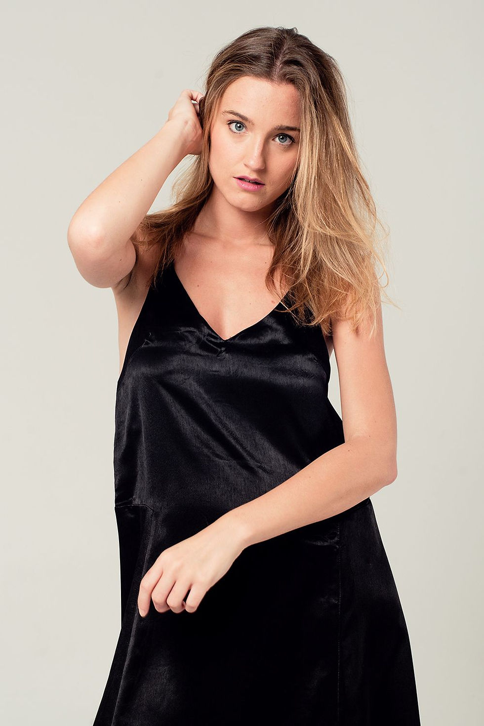Thumbnail: Satin Midi Dress With Back Detail in Black