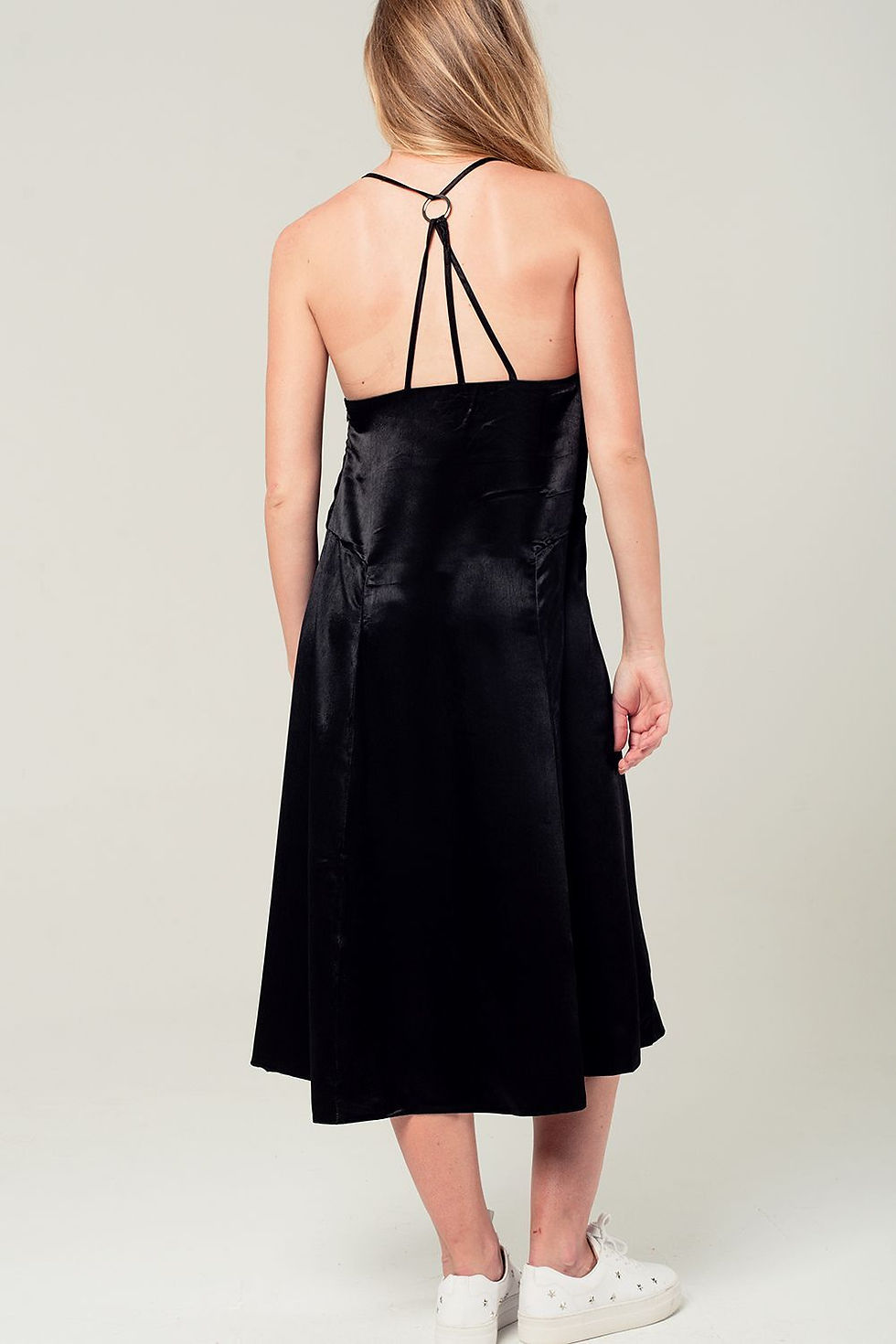 Thumbnail: Satin Midi Dress With Back Detail in Black