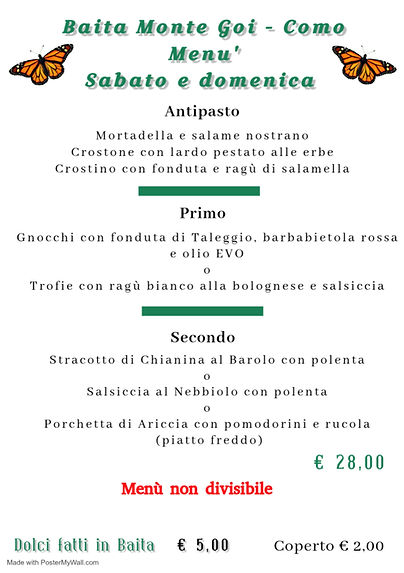 Menù domenica e festivi