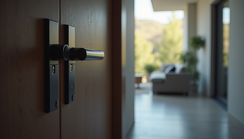 Smart lock on a front door, highlighting home security