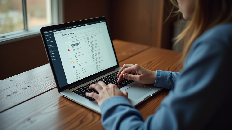 High-angle view of a person reading reviews on a laptop
