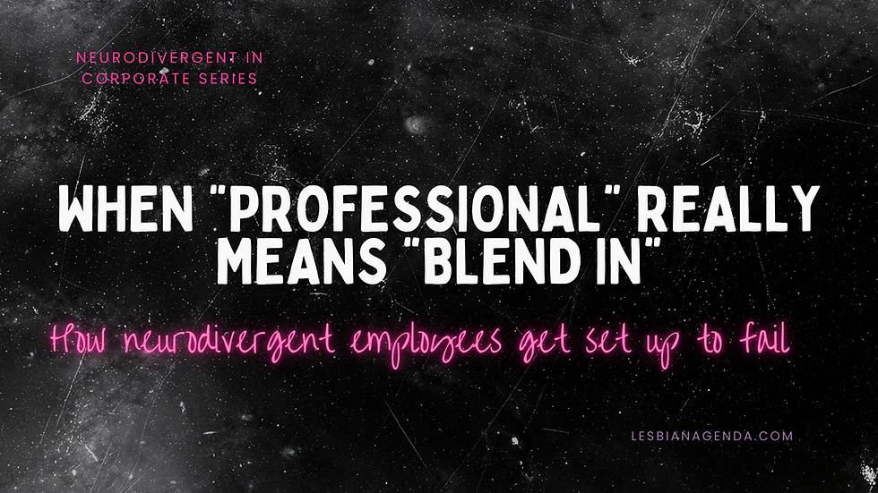 Text on a starry black background discusses challenges neurodivergent employees face in corporate settings, with emphasis on inclusion.