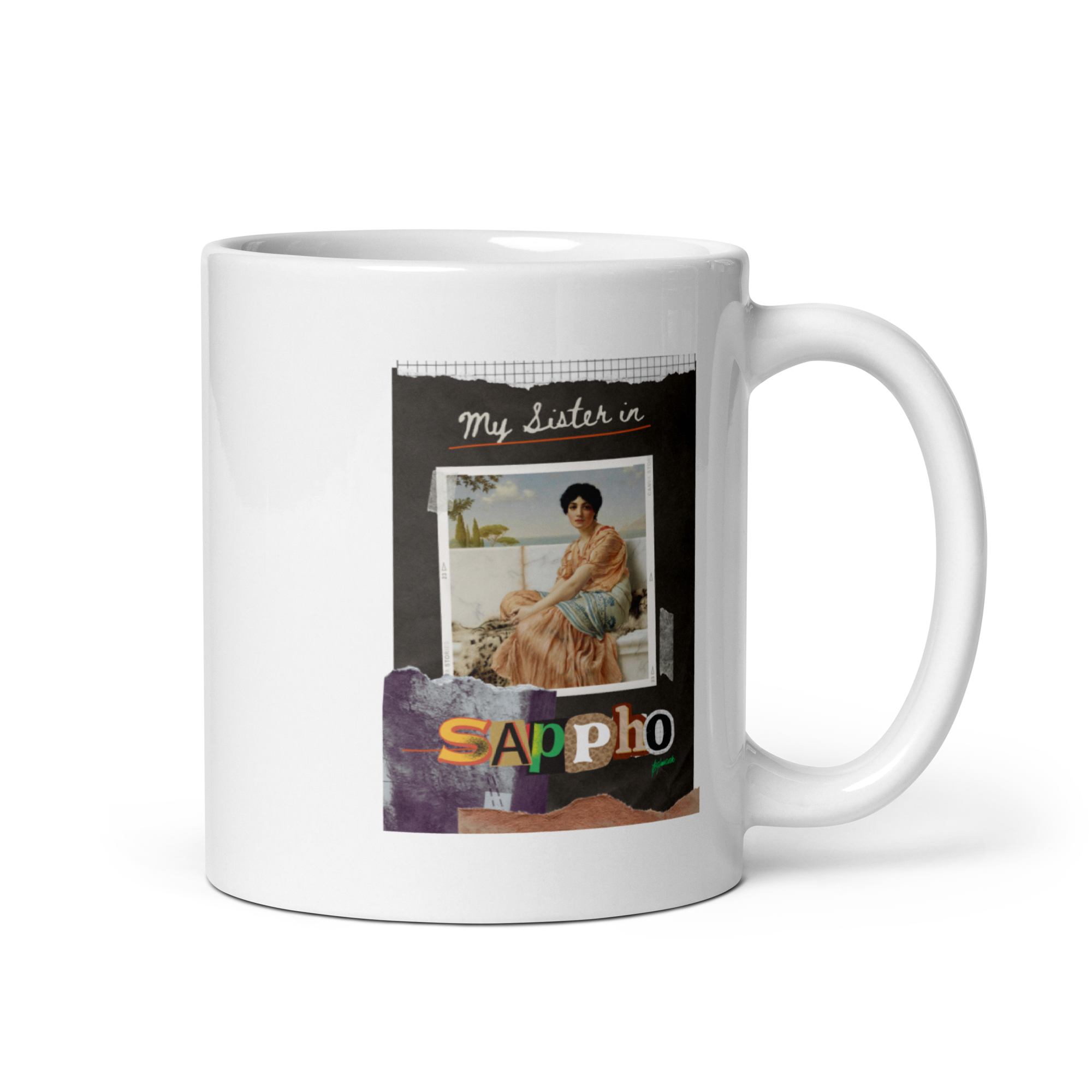 "My Sister in Sappho" Digital Art Print Glossy White Mug Front View