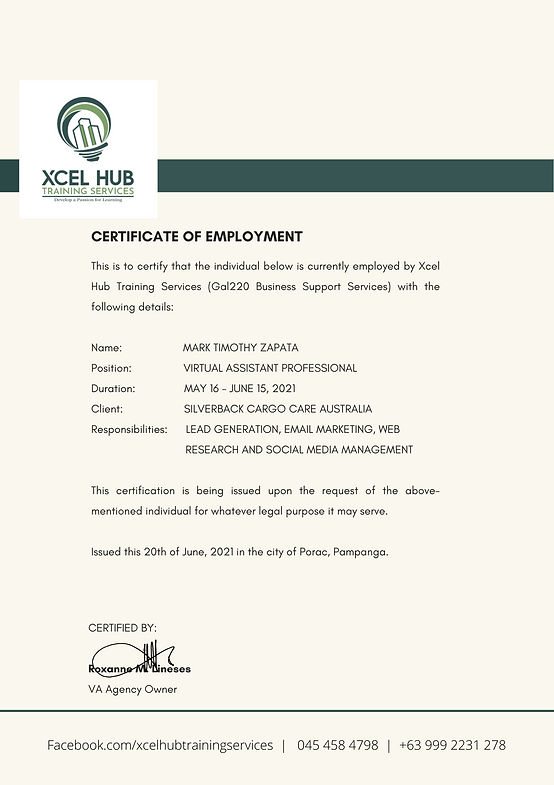 Certificate of employment
