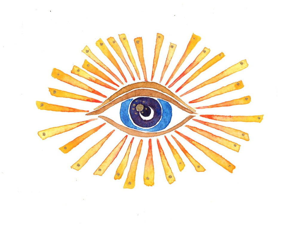 Blue eye w rays-esoteric eyes-wc-org Water color at Green Owl Art Studio