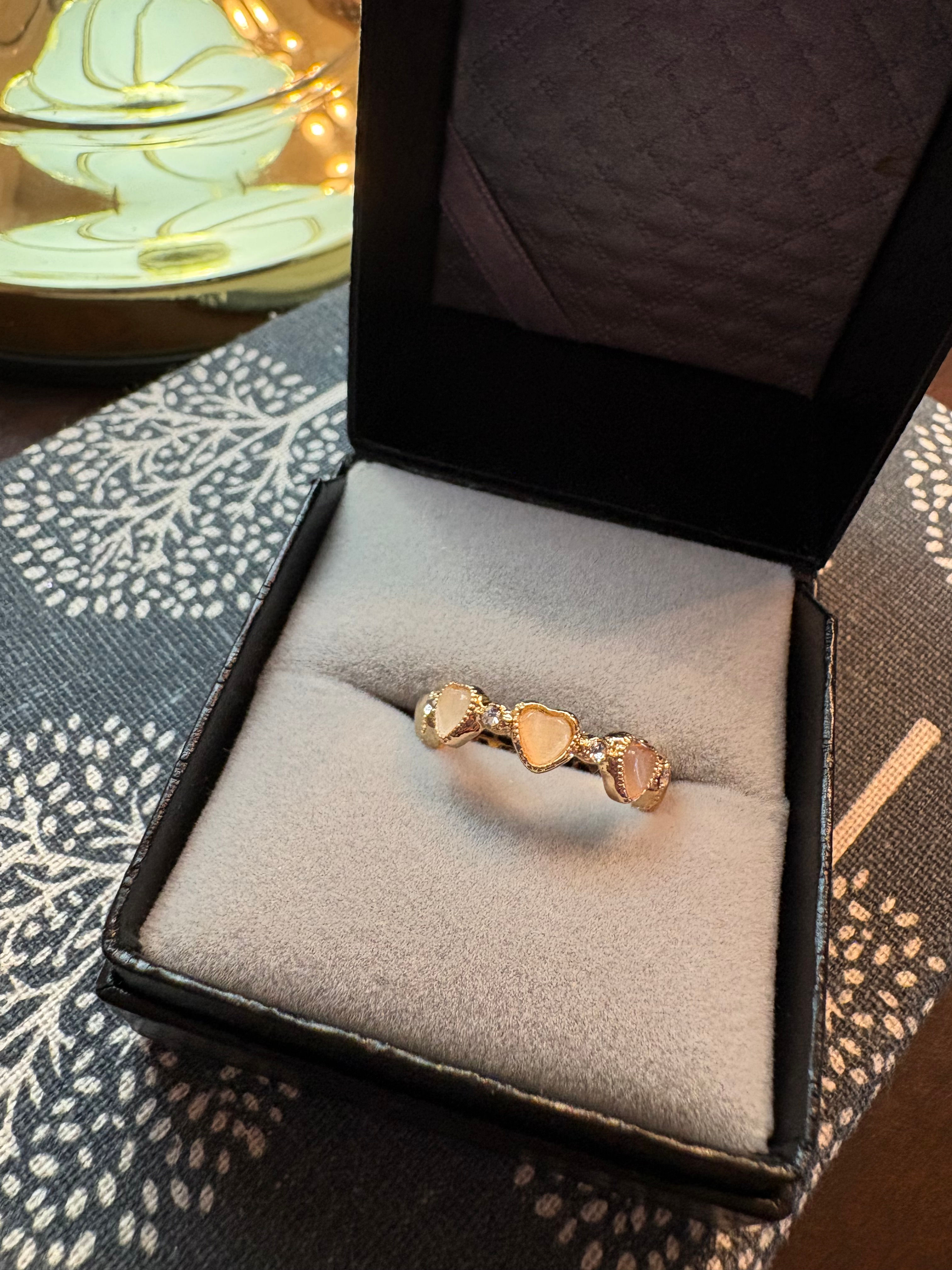 White Opal Heart Adjustable Ring