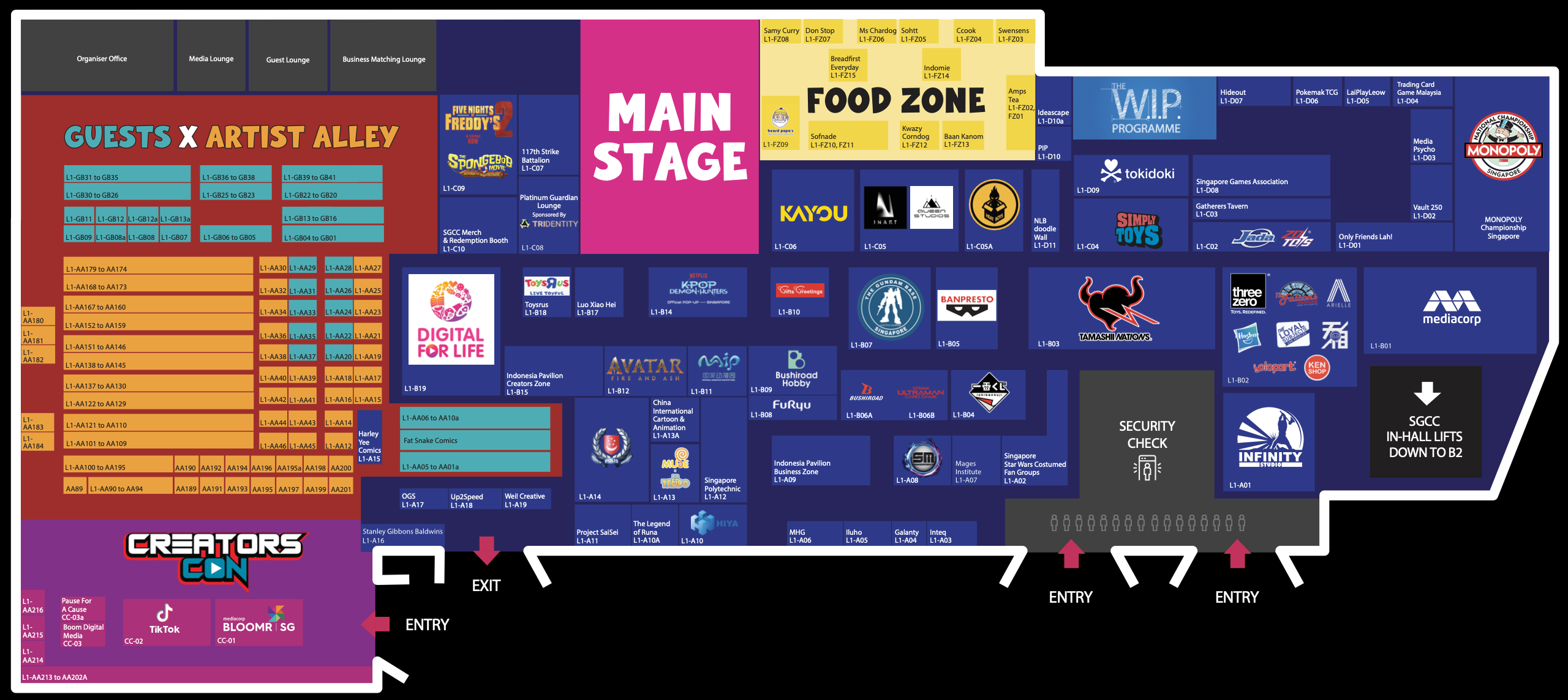 Singapore Comic Con 2026 Complete Floor Plan showing all exhibition halls and zones