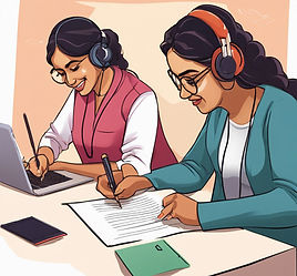 indian podcasting women signing document