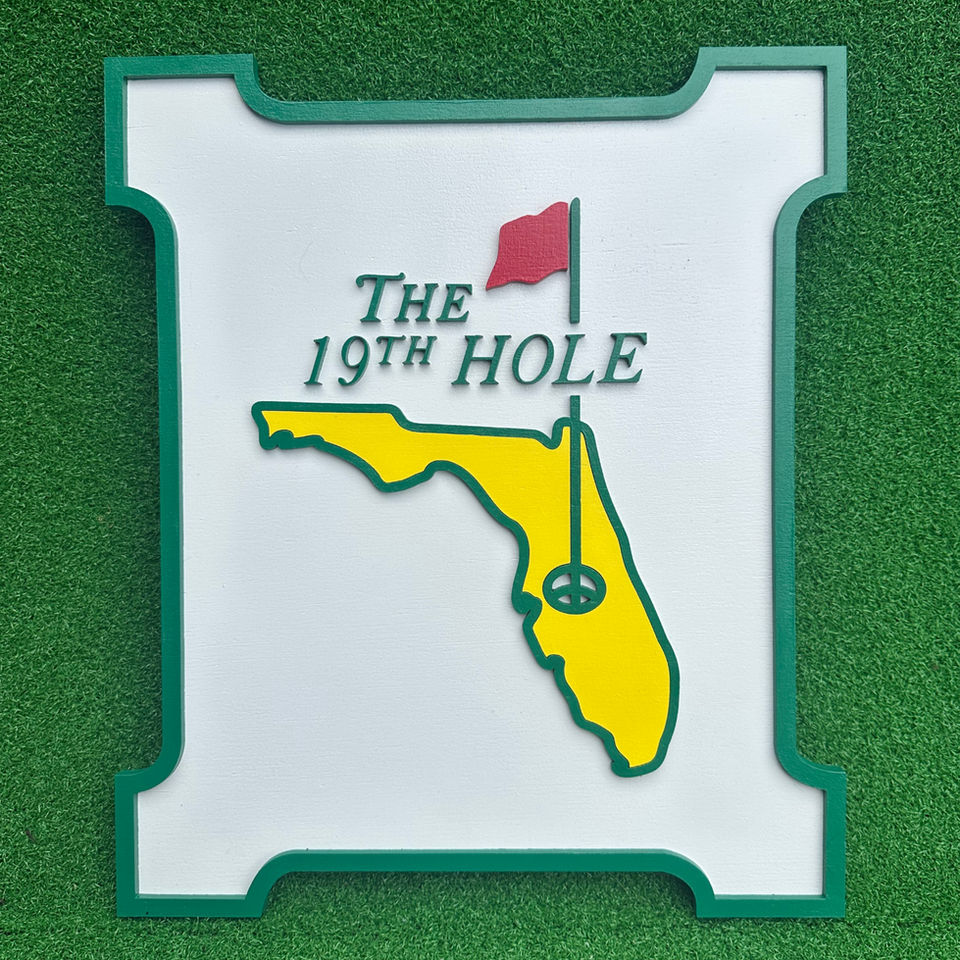 Florida theme golf, golf sign, 19th hole sign, man cave sign