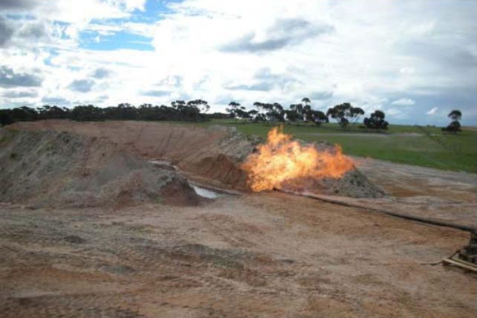 A gas flare at Whitebark Energy’s Warro gas project in Western Australia’s Perth Basin. Credit: File