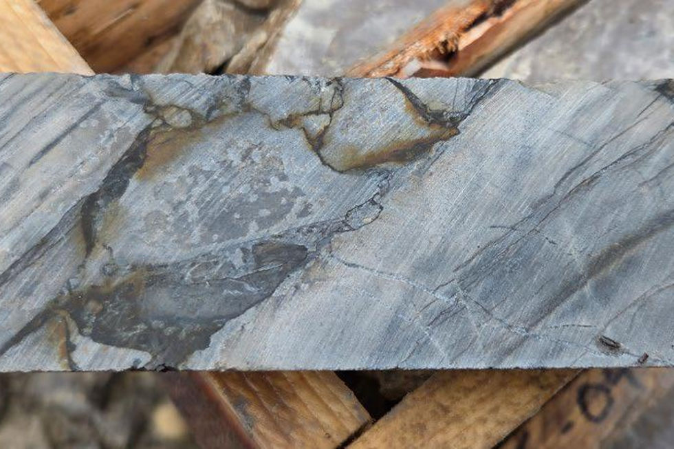 Core from American West Metals’ second diamond drill hole shows dense crackle breccia with visual chalcocite (copper sulphide) and fine pyrite between 210.6 metres and 210.75m depth. Credit: File