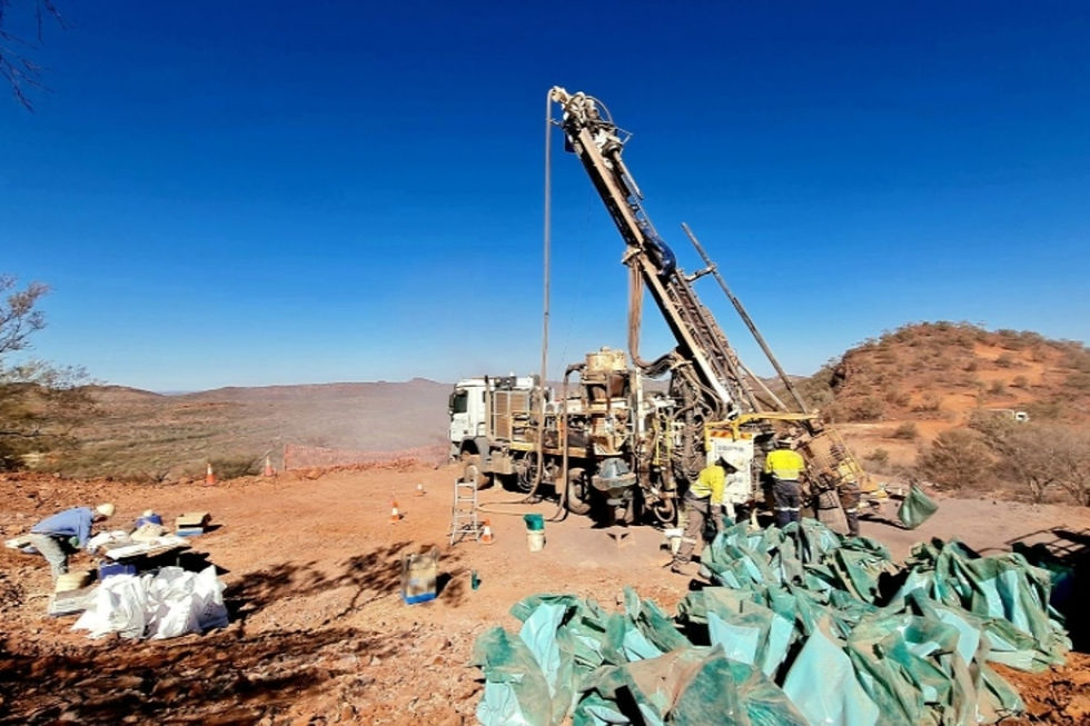 Drill rig in action at Kalamazoo Resources’ Mt Olympus gold prospect, part of the company’s Ashburton project in WA’s Pilbara region. Credit: File