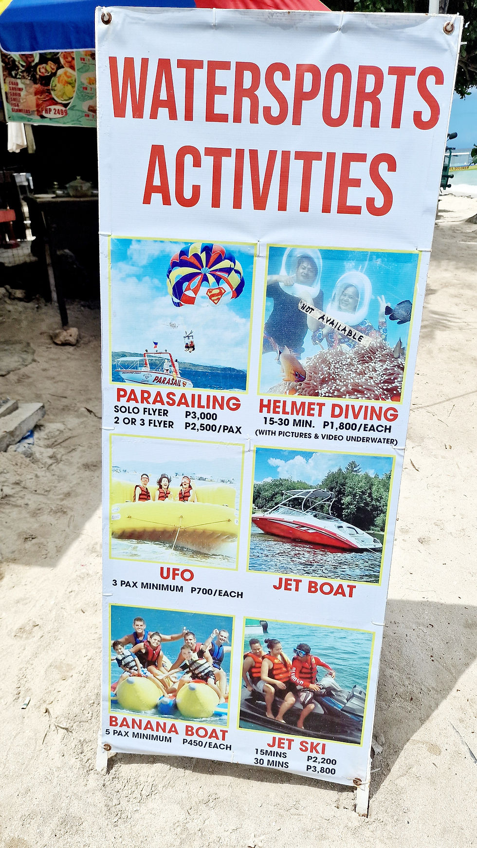 On a poster, a company offers its water sports activities.