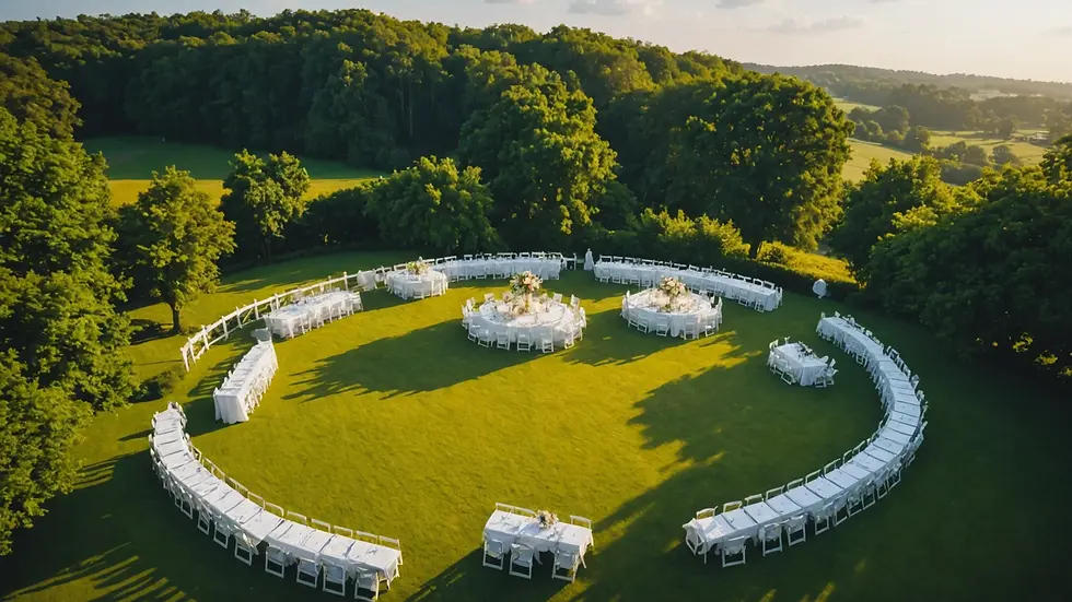 High angle view of a wedding venue setup outdoors in a beautiful setting