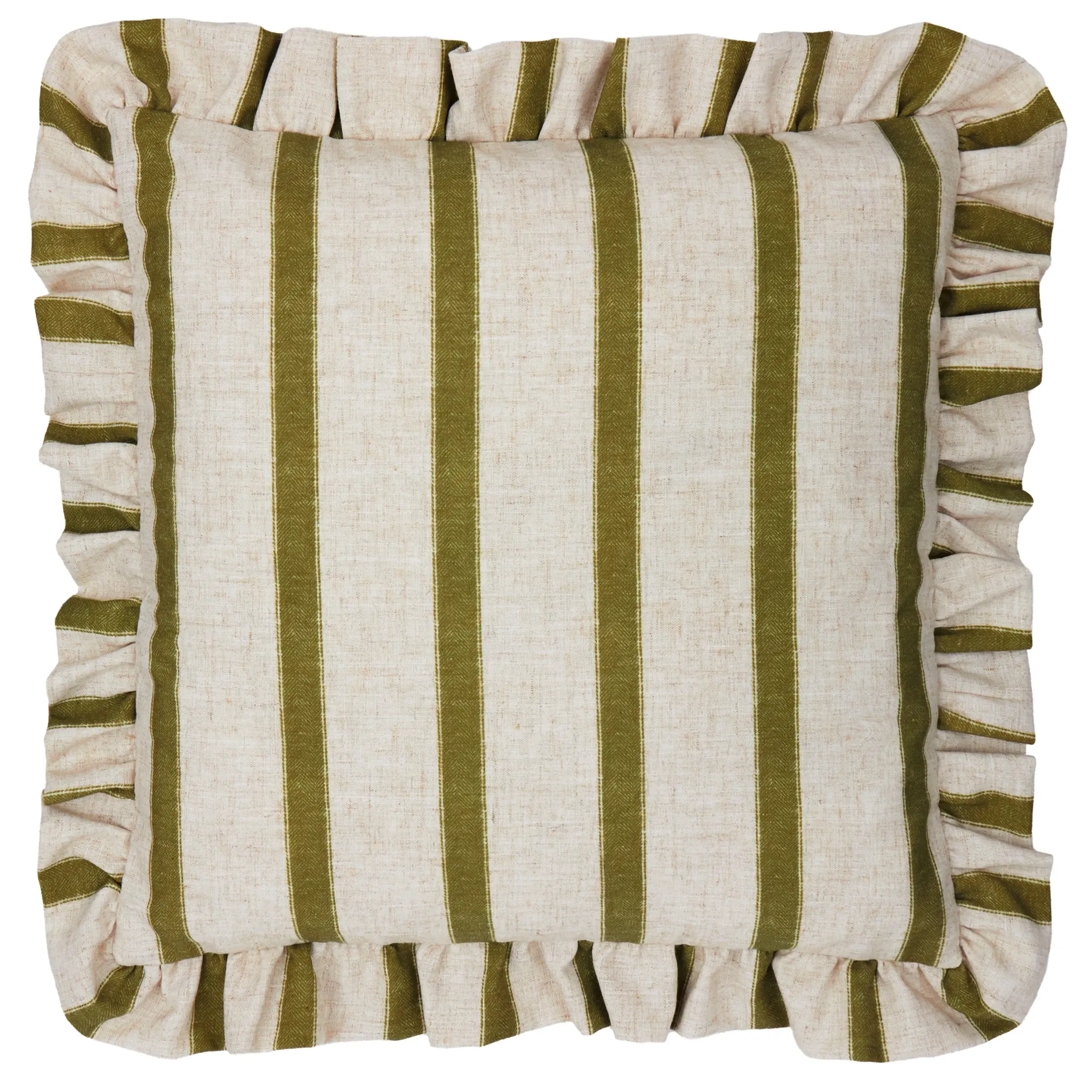 Connie Square Striped Ruffle Cushion Cover (Olive)