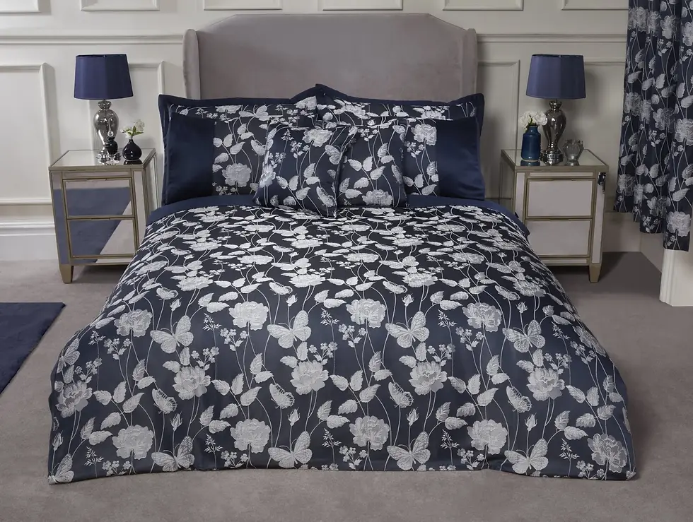 Thumbnail: Meadows Collection - Embellished Jacquard Duvet Set (Navy)