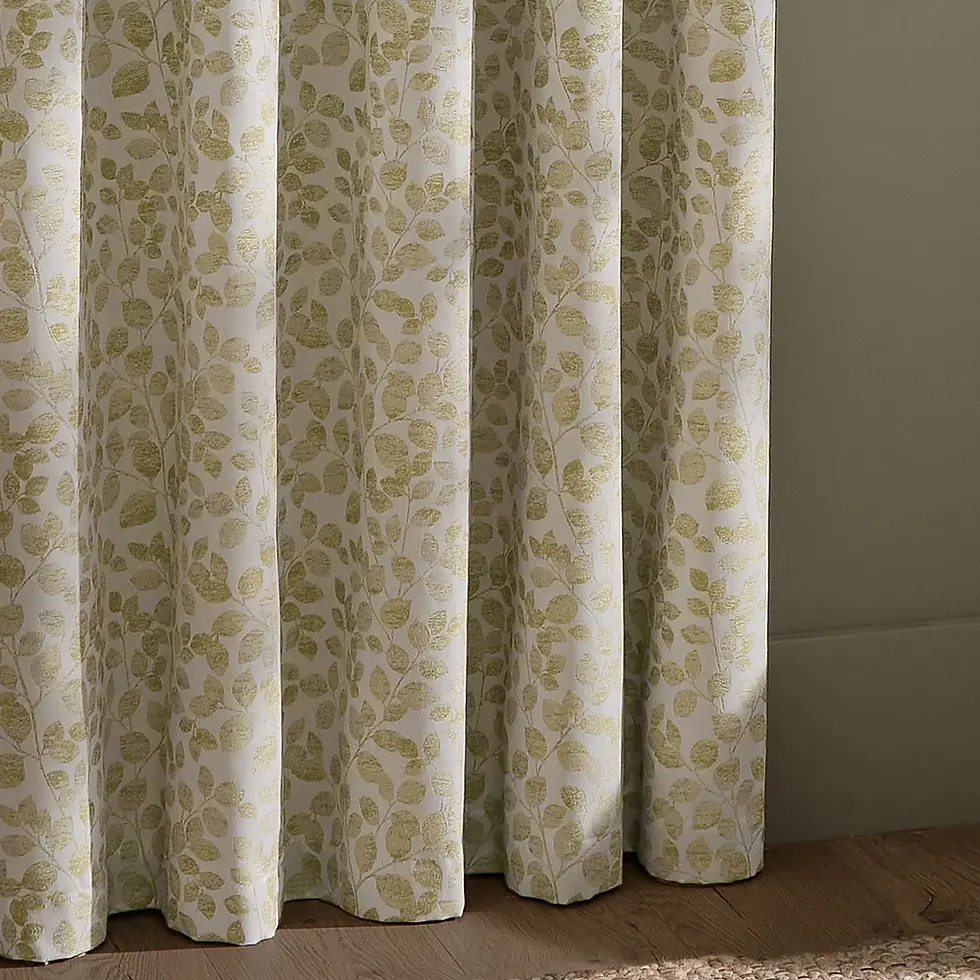 Thumbnail: Grace Leaf Jacquard Fully Lined Eyelet Curtains (Sage)