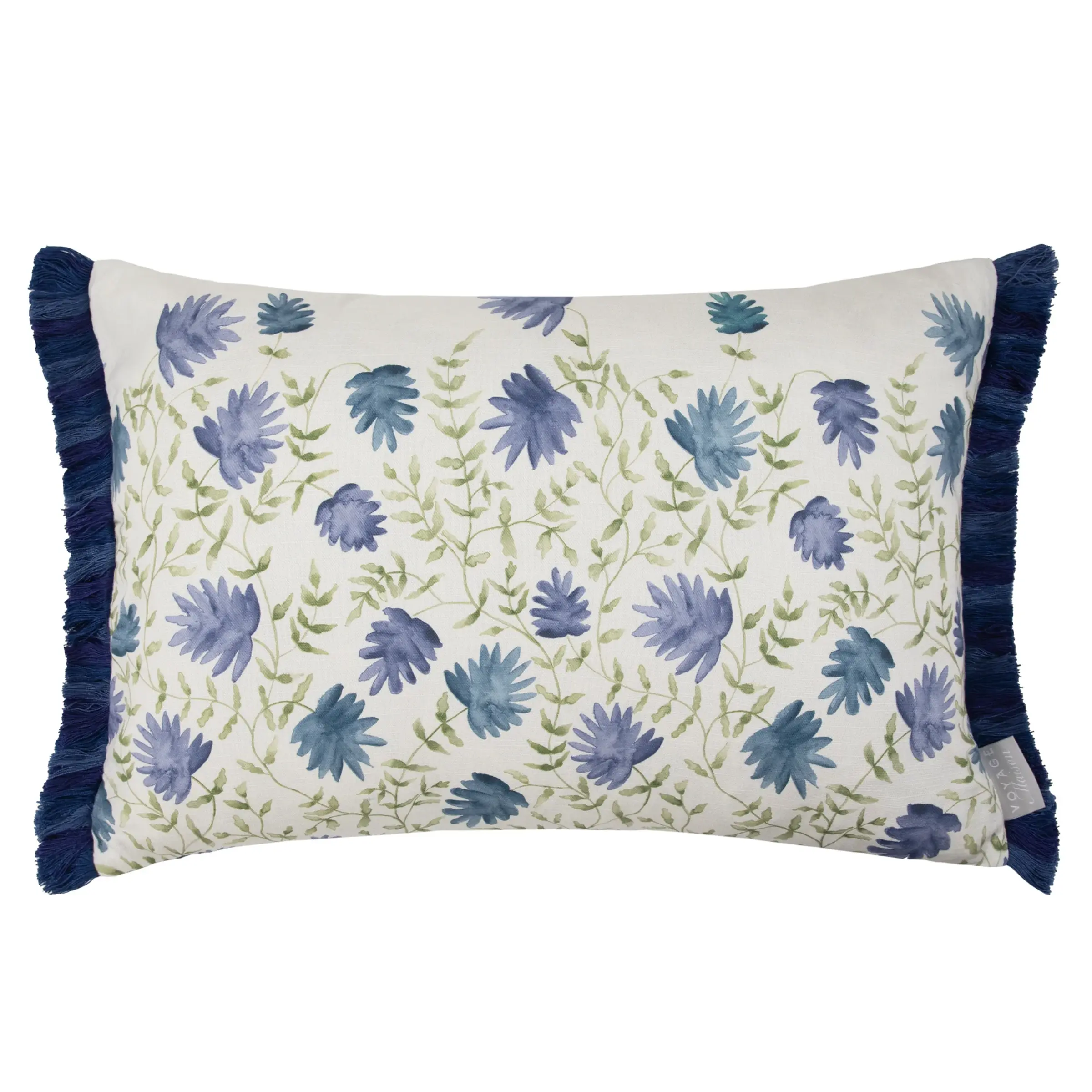 Elai Printed Ruche Fringe Cushion (Denim)
