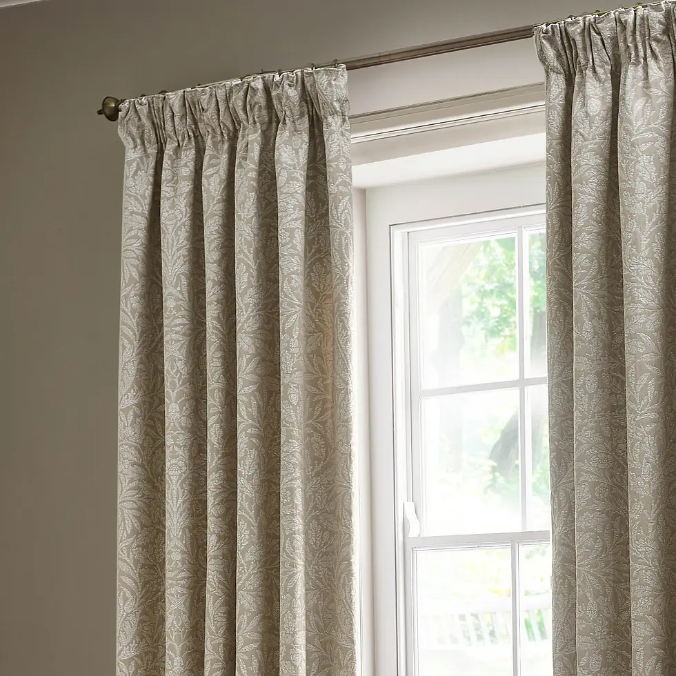 Thumbnail: Acorn Tonal Matt Jacquard Pencil Pleat Curtains (Linen)