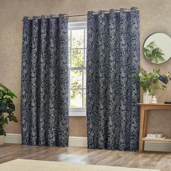Thumbnail: Bali Fully Lined Jacquard Eyelet Curtains (Midnight)