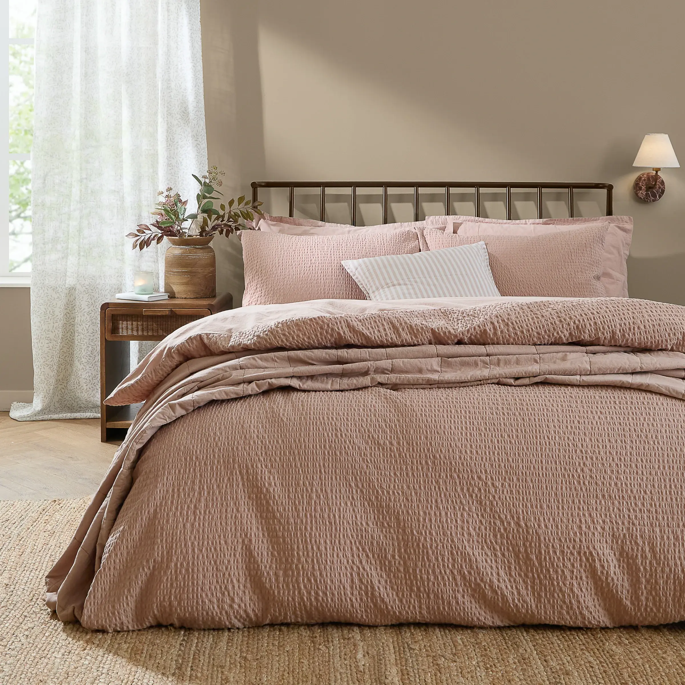 Hebden Relaxed Seersucker Duvet Cover Set (Cotta)