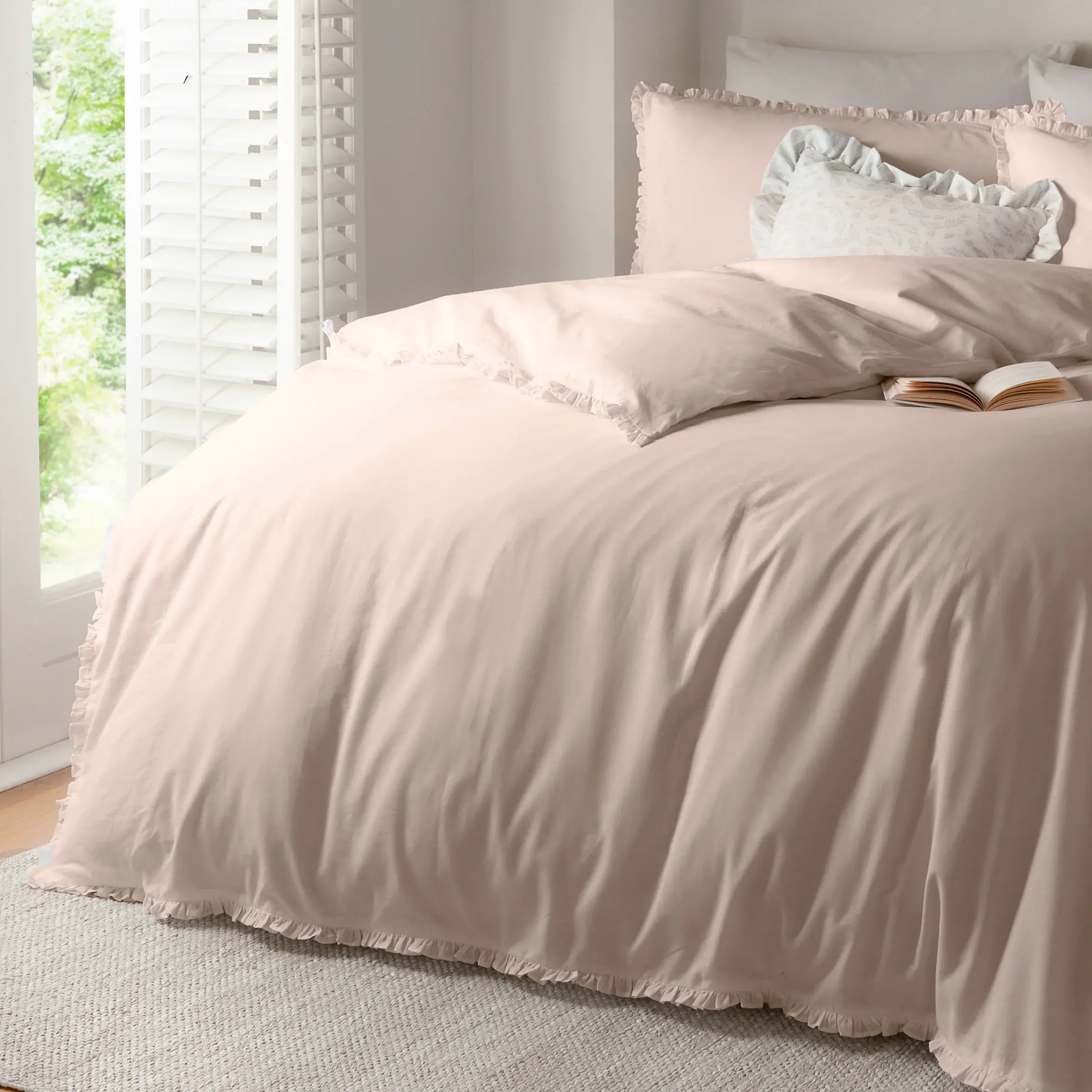 Tilly 100% Cotton Ruffle Duvet Cover Set (Blush Pink)