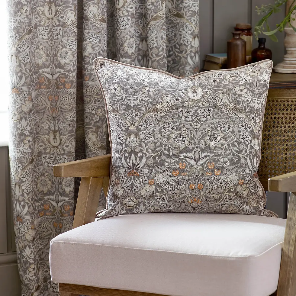 Thumbnail: Strawberry Thief Piped Jacquard Cushion Cover (Biscuit)