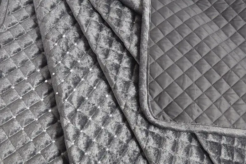 Thumbnail: Elysium Collection - Quilted Sequin Velvet Bedspread Set (Silver)