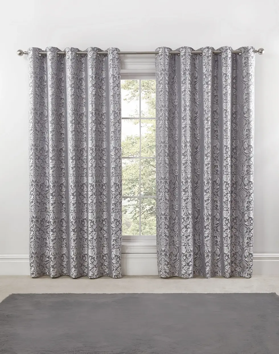 Thumbnail: Harrow - Lined Eyelet Jacquard Curtains (Silver)