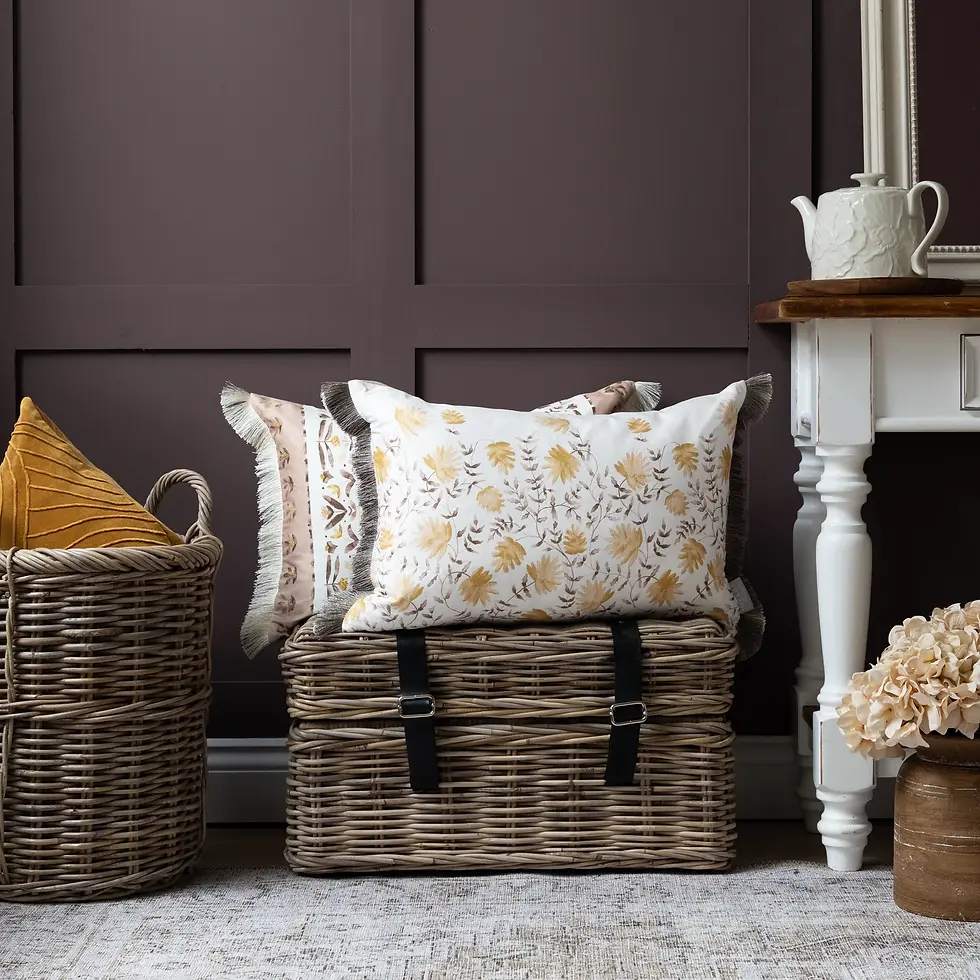 Thumbnail: Elai Printed Ruche Fringe Cushion (Stone)