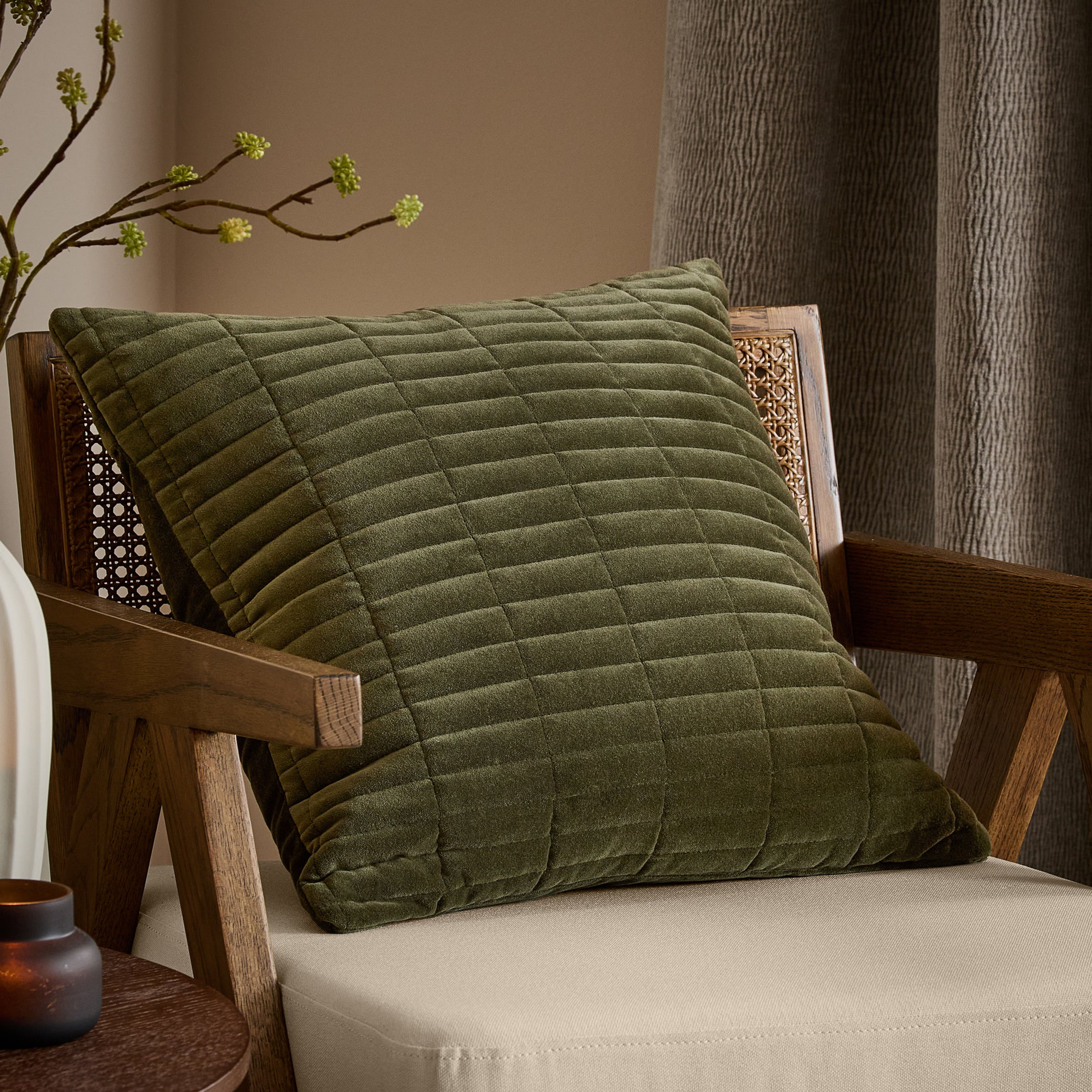 Dales Quilted Cotton Velvet Cushion Cover (Lichen)