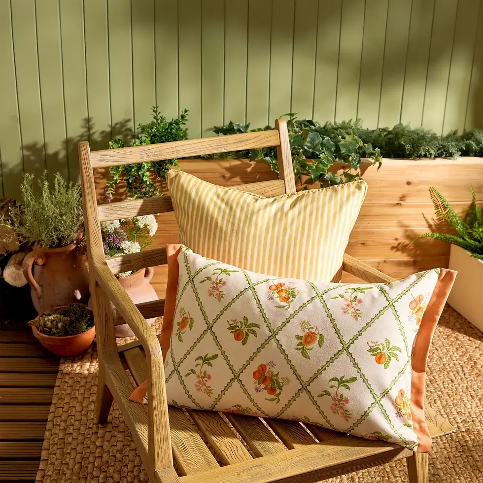 Thumbnail: Peach Trellis Printed Outdoor Cushion (Orange)