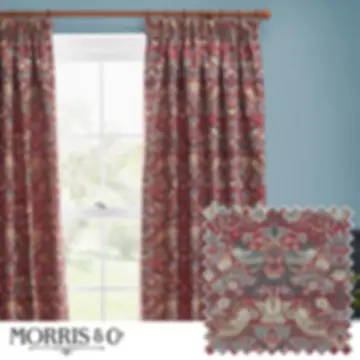 Strawberry Thief Fully Lined Jacquard Pencil Pleat Curtains (Berry)