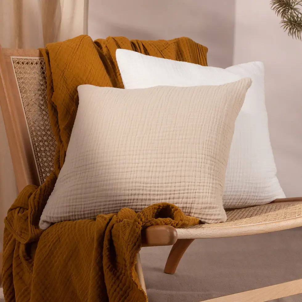 Thumbnail: Lark Muslin Crinkle Cotton Cushion Cover (Natural)