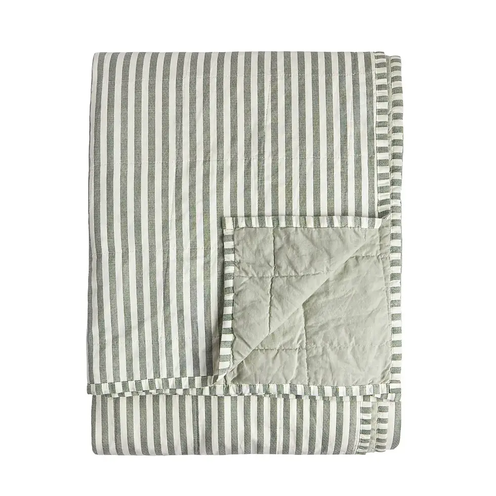 Thumbnail: Hebden Quilted Stripe 100% Cotton Bedspread (Eucalyptus/Bay Green)