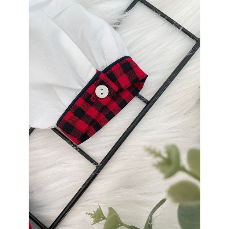 Thumbnail: ''Oliver'' Red Check Baby Boy Romper Suit