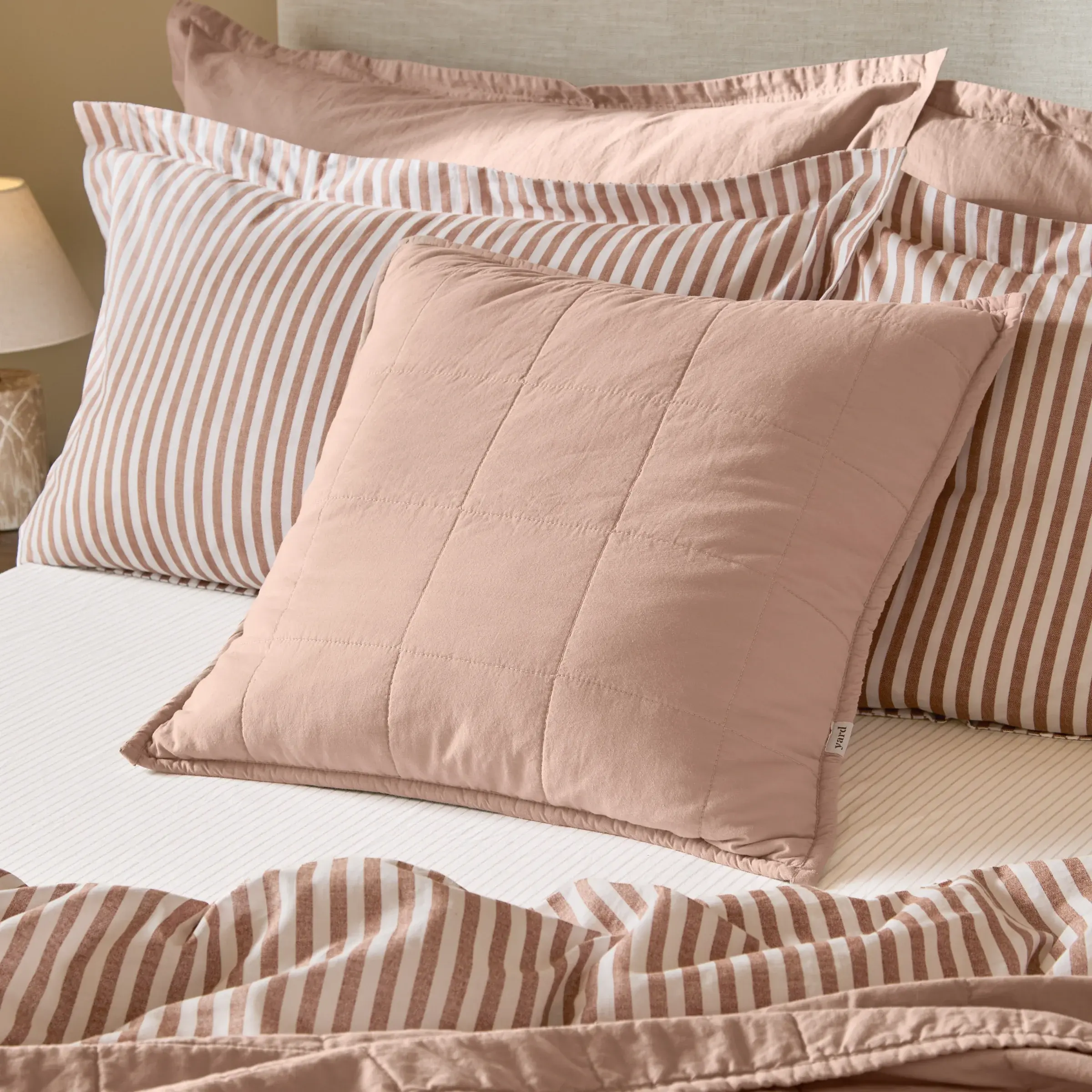 Hebden Quilted Washed Cotton Cushion Cover (Cotta)