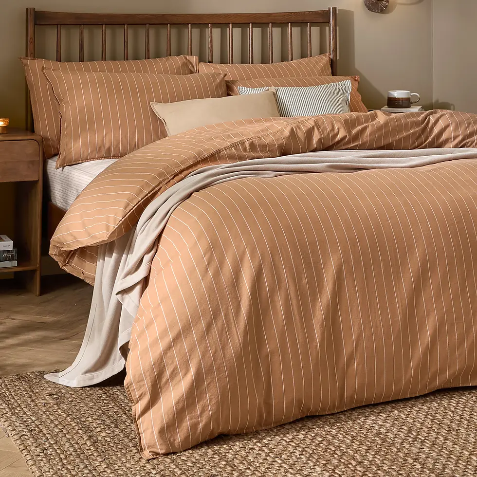 Thumbnail: Linear Stripe 100% Cotton Duvet Cover Set (Demerara Sugar)