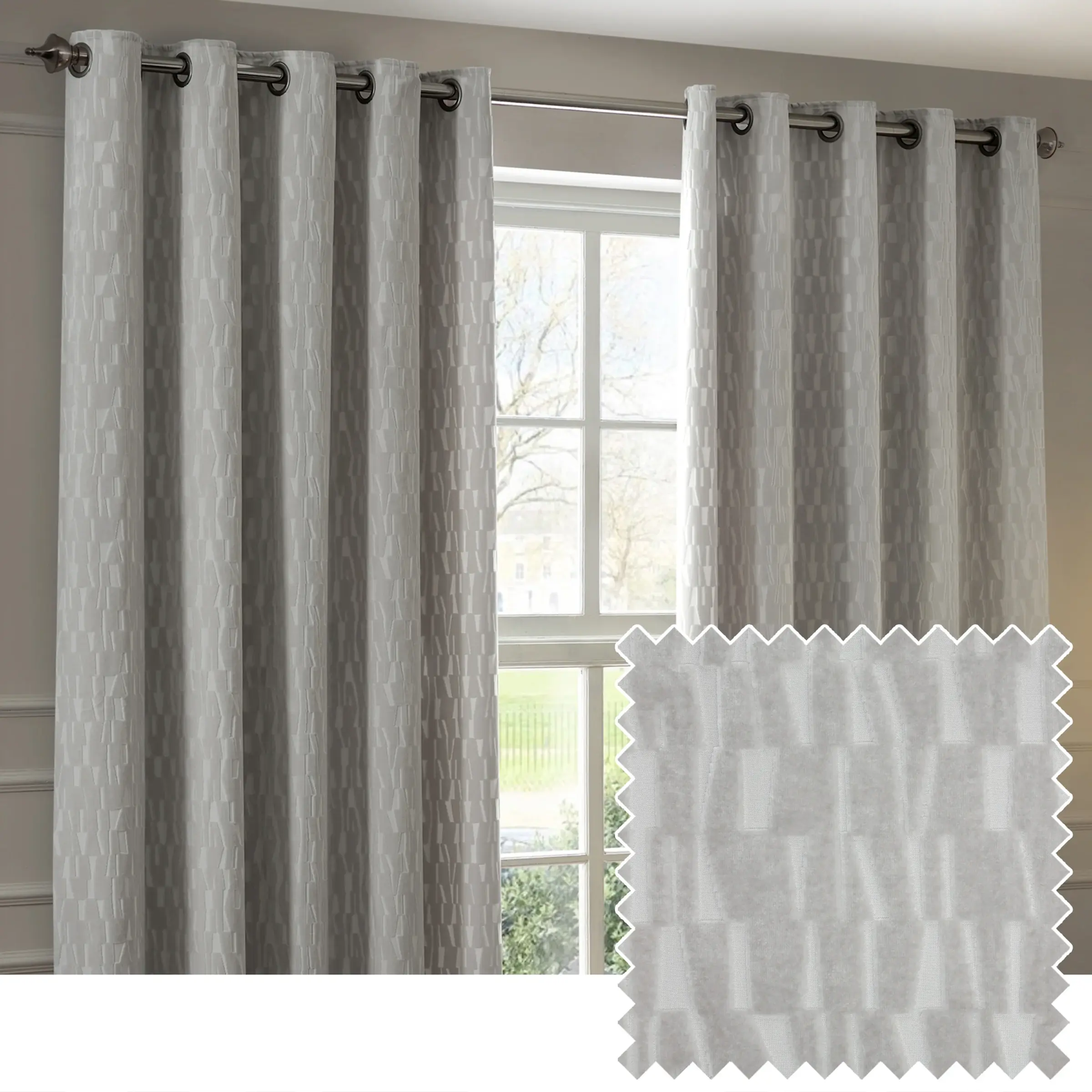 Manhattan Fully Lined Velvet Eyelet Curtains (Silver)