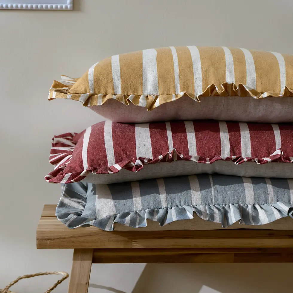 Thumbnail: Carmon Stripe Ruffle Cushion Cover (Linen/Ochre)