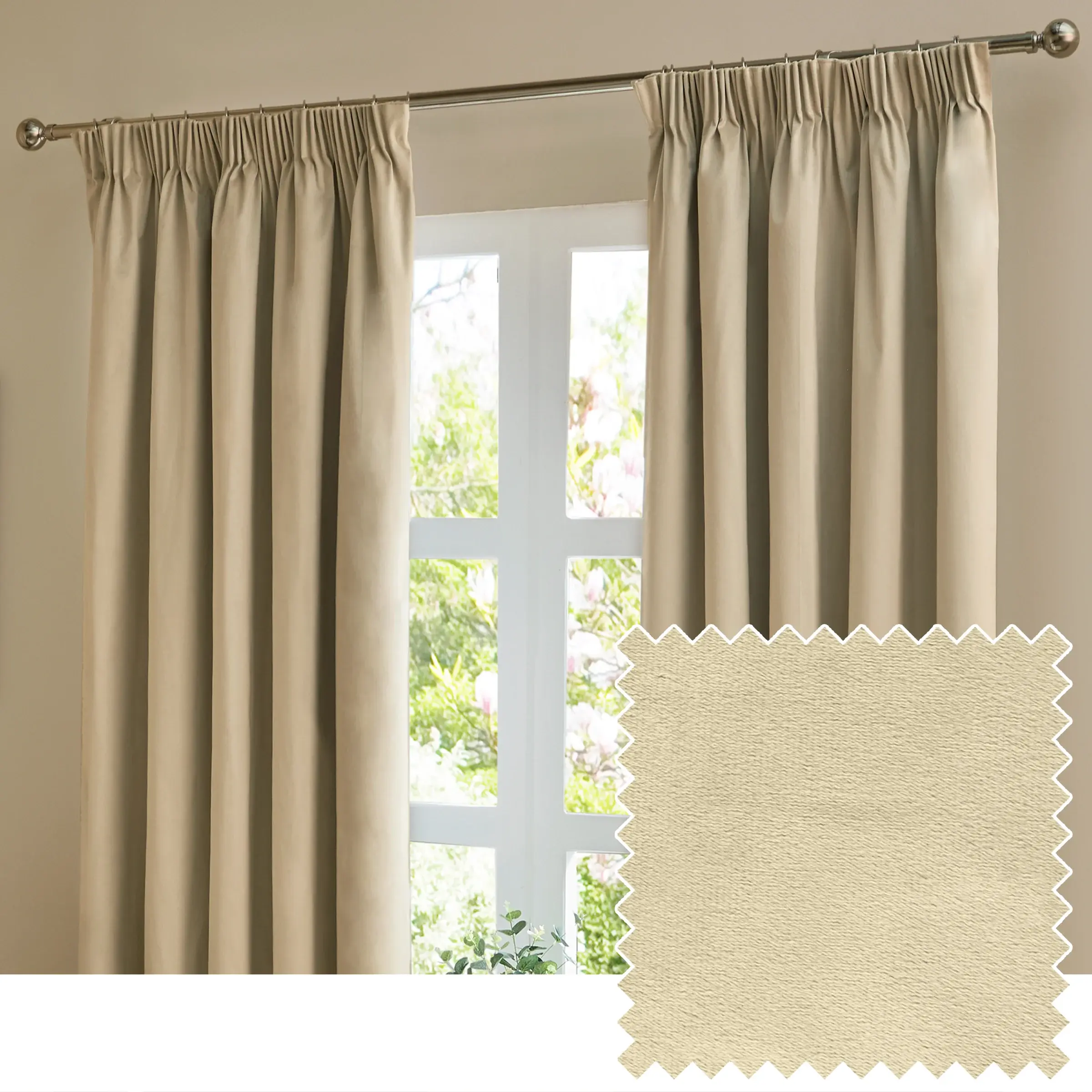 The Ultimate Velvet Fully Lined Pencil Pleat Curtains (Natural)
