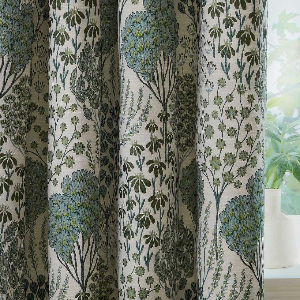 Thumbnail: Ophelia Fully Lined Floral Jacquard Eyelet Curtains (Thyme/Mineral)