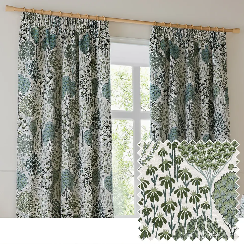 Ophelia Jacquard Floral Room Darkening Pencil Pleat Curtains (Thyme/Mineral)