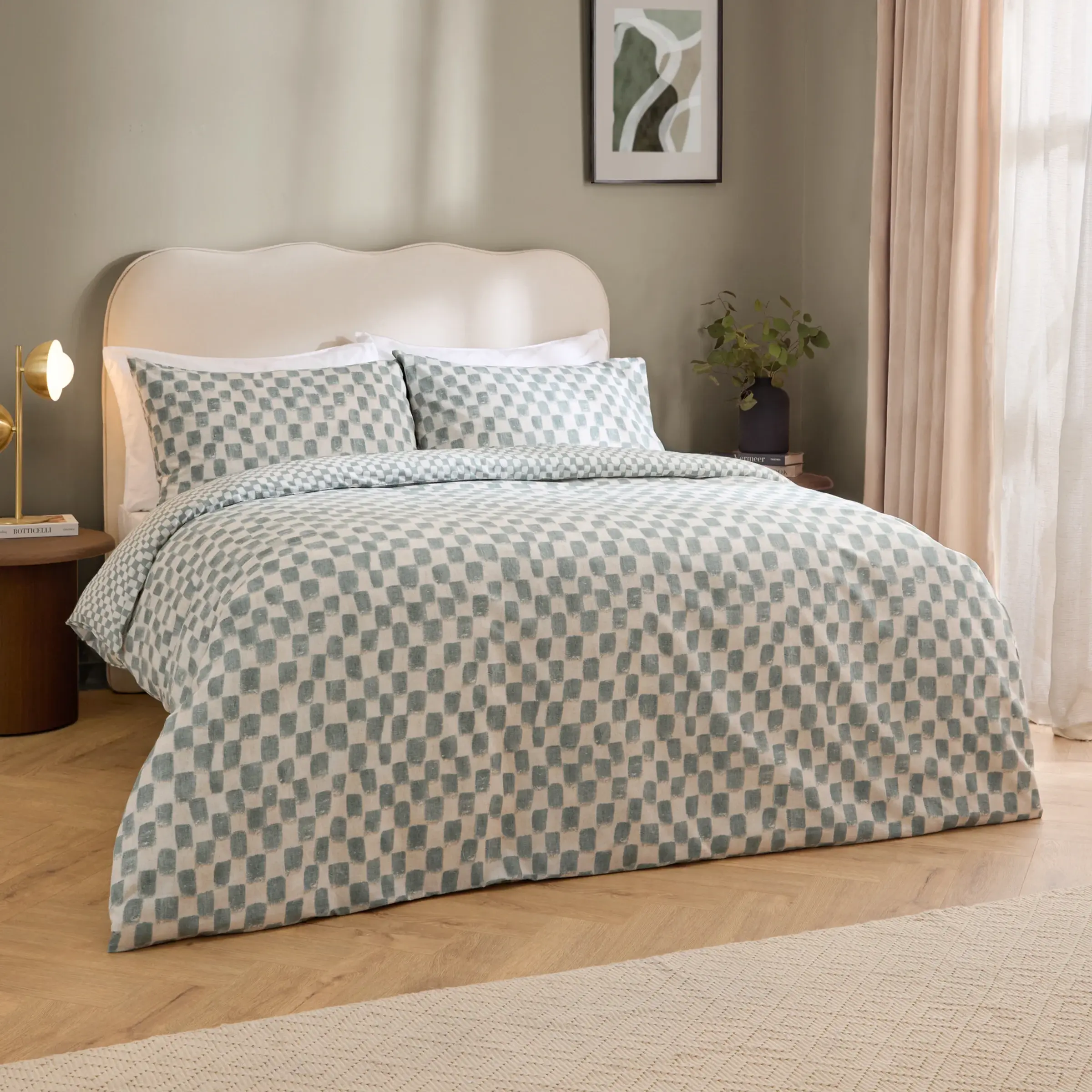 Nyhavn Checkerboard Reversible Duvet Cover Set (Aqua)